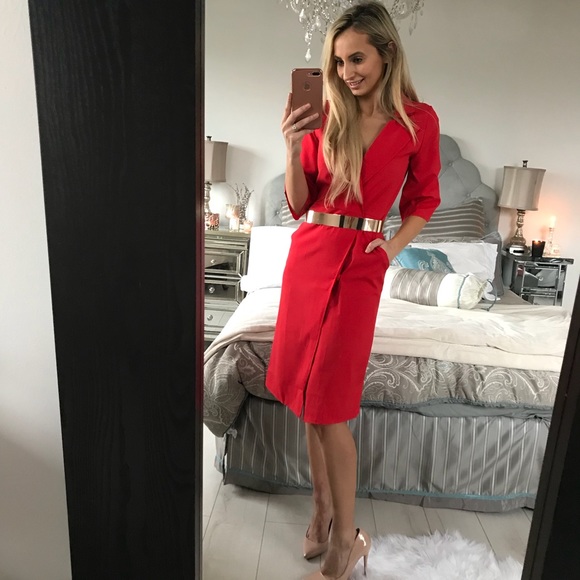 SOLD OUT!!!! -European Style Midi Red Dress - Picture 2 of 8